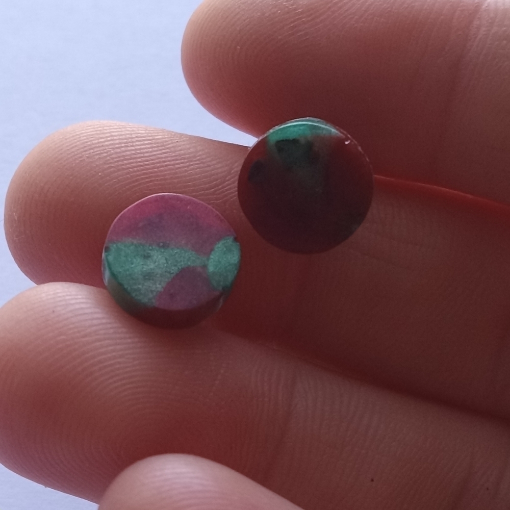 Hand crafted red and green resin stud earrings Christmas holiday